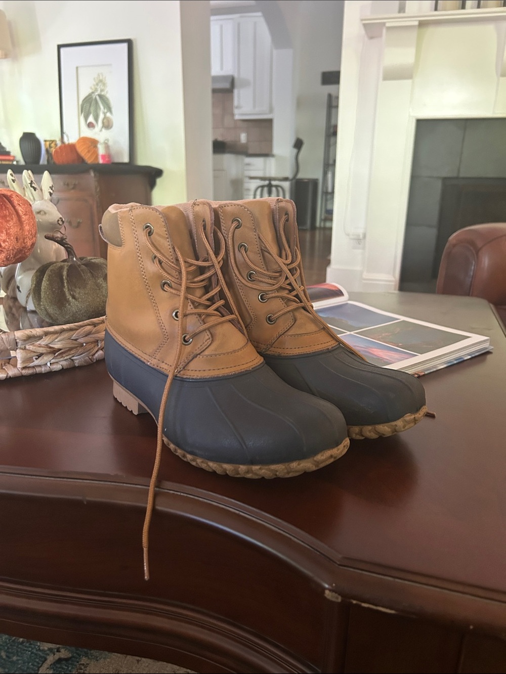 Men's Two-Tone Waterproof Lace-Up Duck Boots - Tan and Black